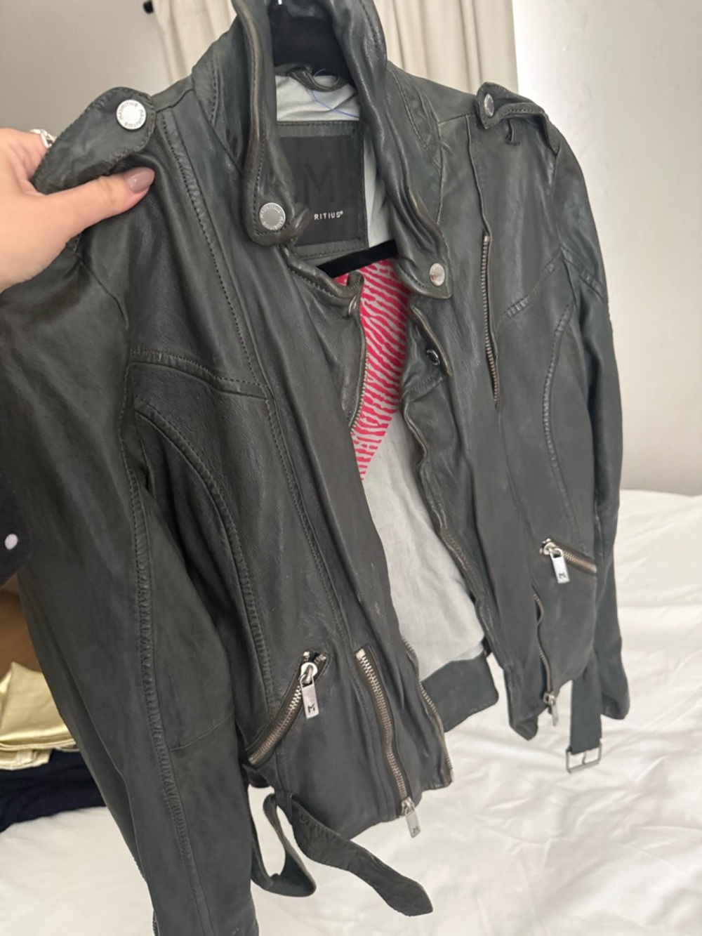 Mauritius Leather Moto Jacket with Zip Pockets